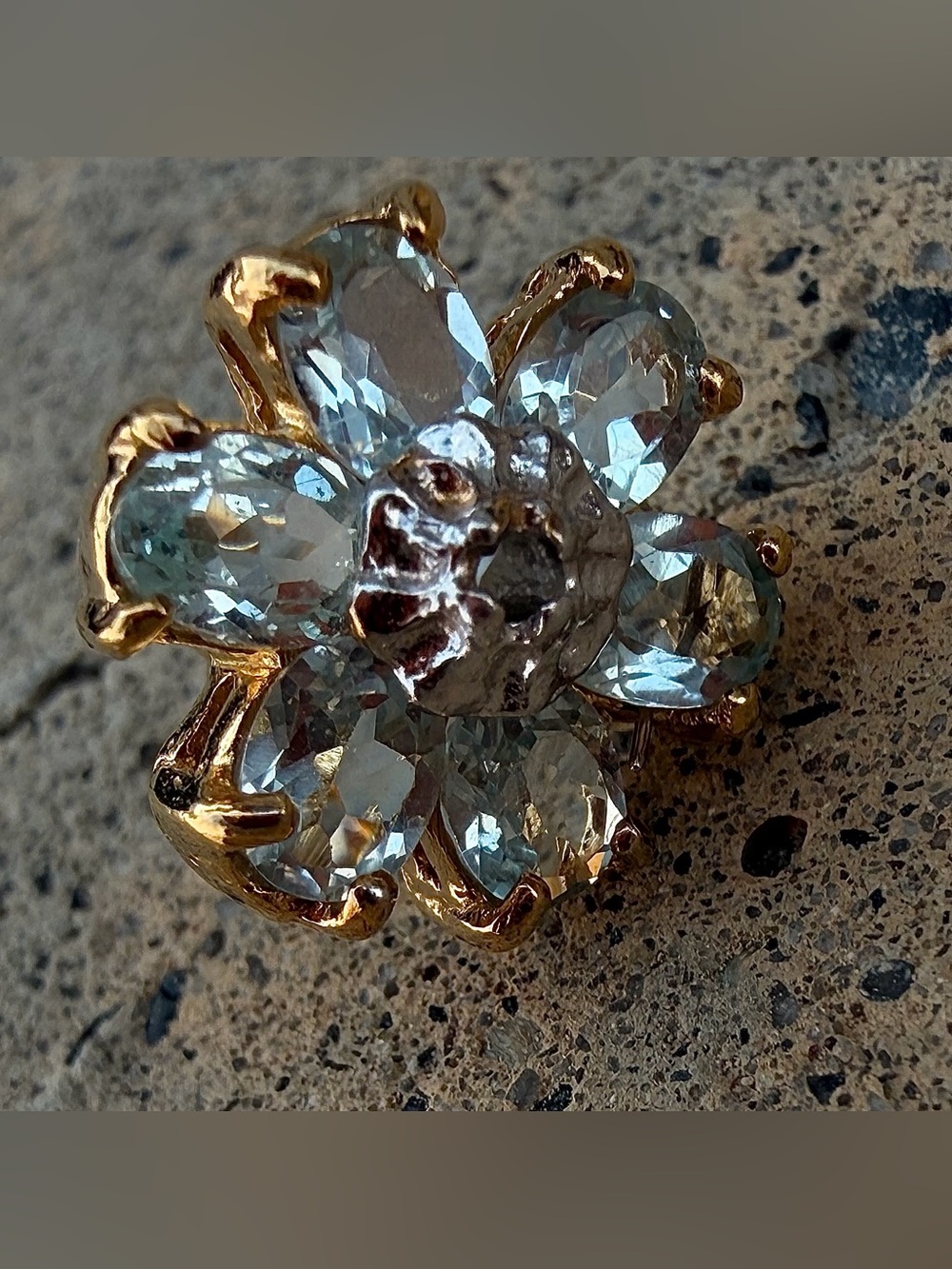 5 CTW Swiss Blue Topaz Diamond 18K Gold Sterling Silver Flower Earrings - Picture 6 of 15